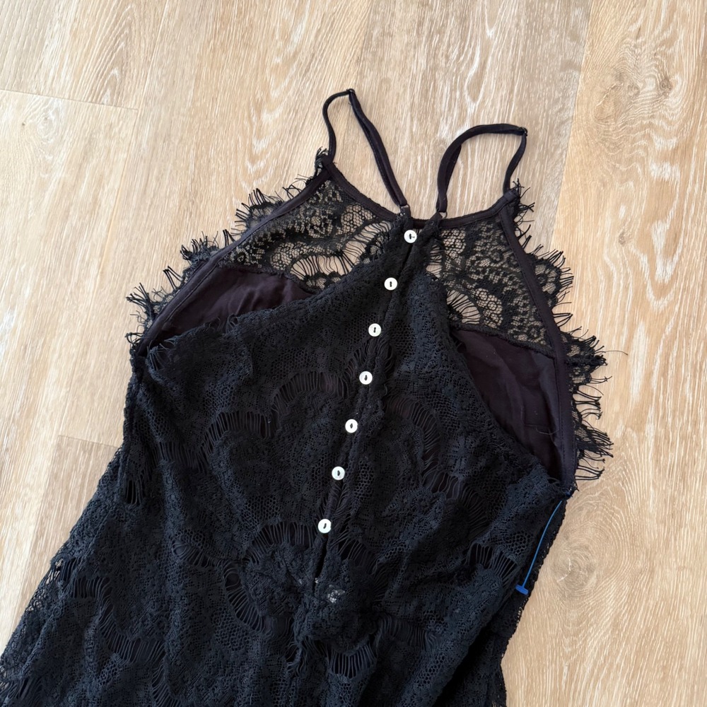 Free People She's Got it Black lace mini dress sleeveless backless sexy - Picture 10 of 16